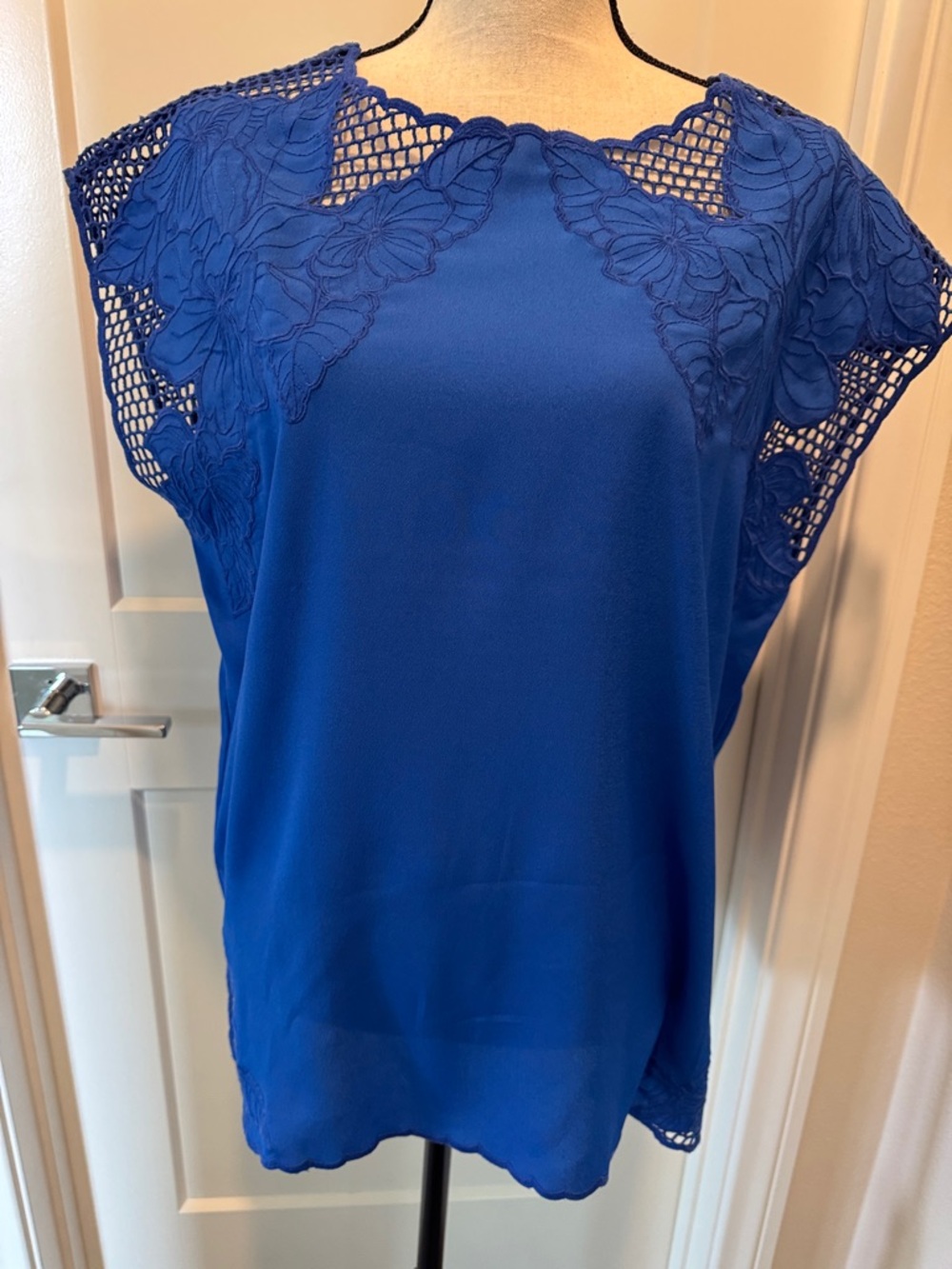 Chico's Cobalt Blue Lace Yoke Cap-Sleeve Blouse